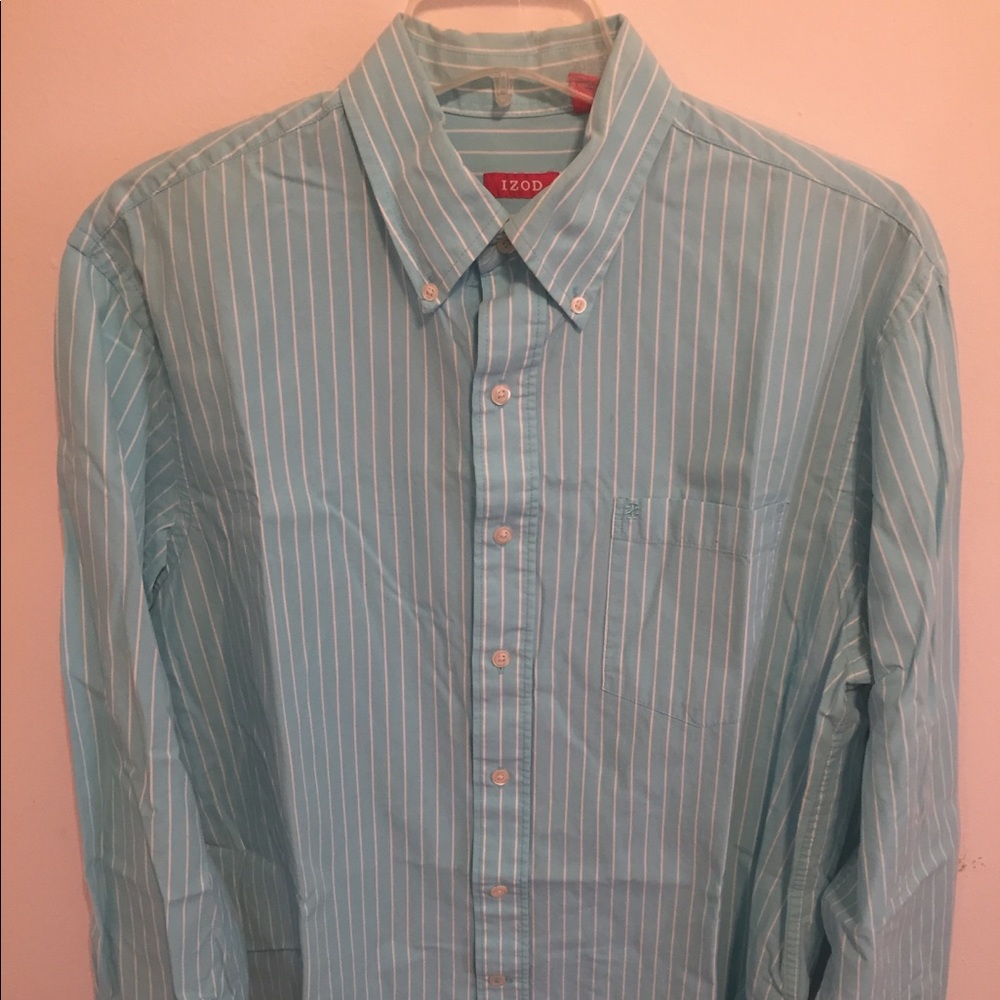 Izod Light Blue Pinstriped Button Down Dress Shirt